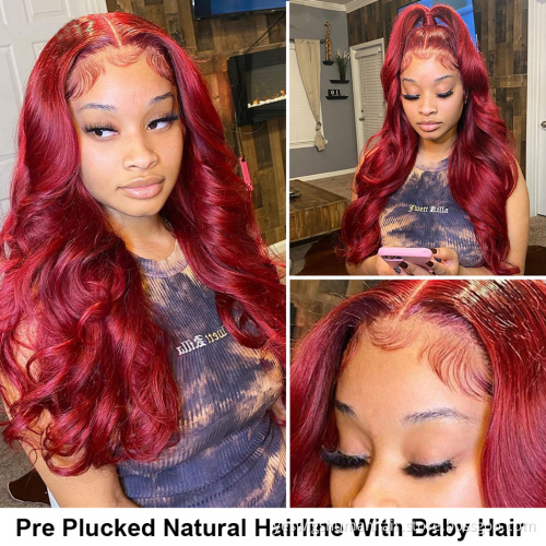 Cheap Yeswigs Body Wave 99J Red Colored Human Hair Hd Full Lace Front Wig Raw Brazilian 100% Virgin Human Hair Lace Frontal Wig